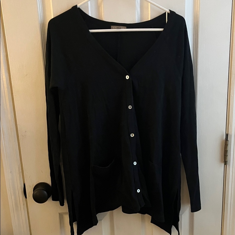 Lilla P Midnight Black Button-Up Cardigan